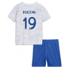 Francja Karim Benzema #19 Koszulka Wyjazdowych Dziecięca MŚ 2022 Krótki Rękaw (+ Krótkie spodenki)